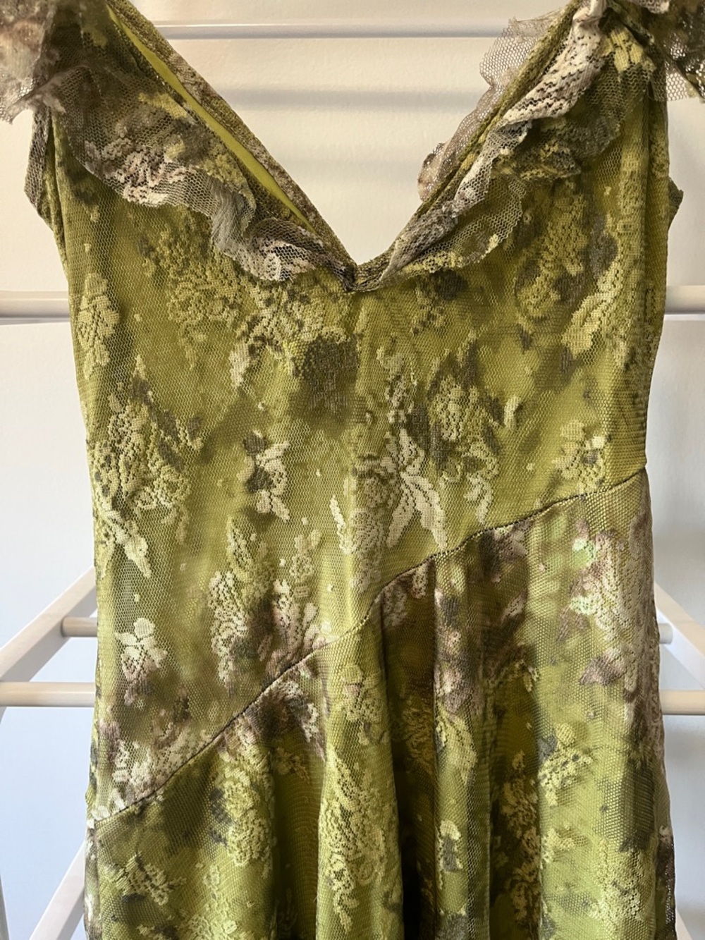 Urban Outfitters Olive Green Lace-Trim Asymmetrical Slip Dress - Picture 9 of 11